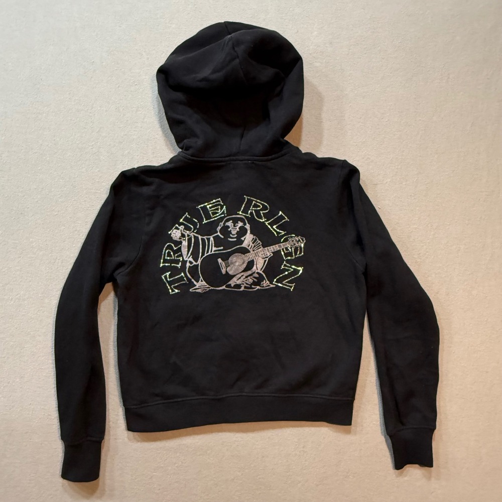 True Religion Y2K Streetwear Crystal Buddha Rhinestone Hoodie Sweatshirt Women S